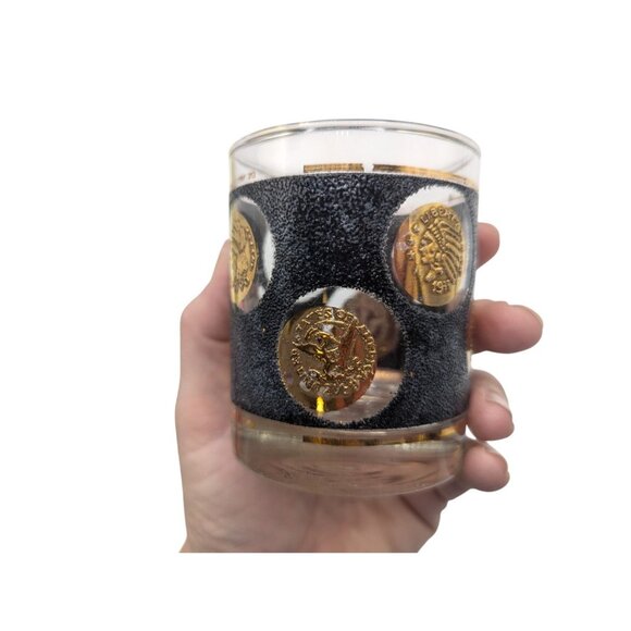 Vtg Libby Black & Gold Roman Coin Pattern Glasses Set Of 8 - Picture 10 of 10